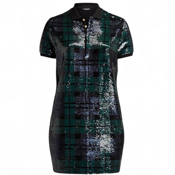 Lauren Ralph Lauren Dresses & Skirts - NEW Ralph Lauren Black Label Sequin Plaid Polo Dress Sz XL in Green Blue Black